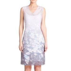 Elie Tahari Holly Neoprene Mesh Cinder Dress Perforated V Neck Laser Cut…